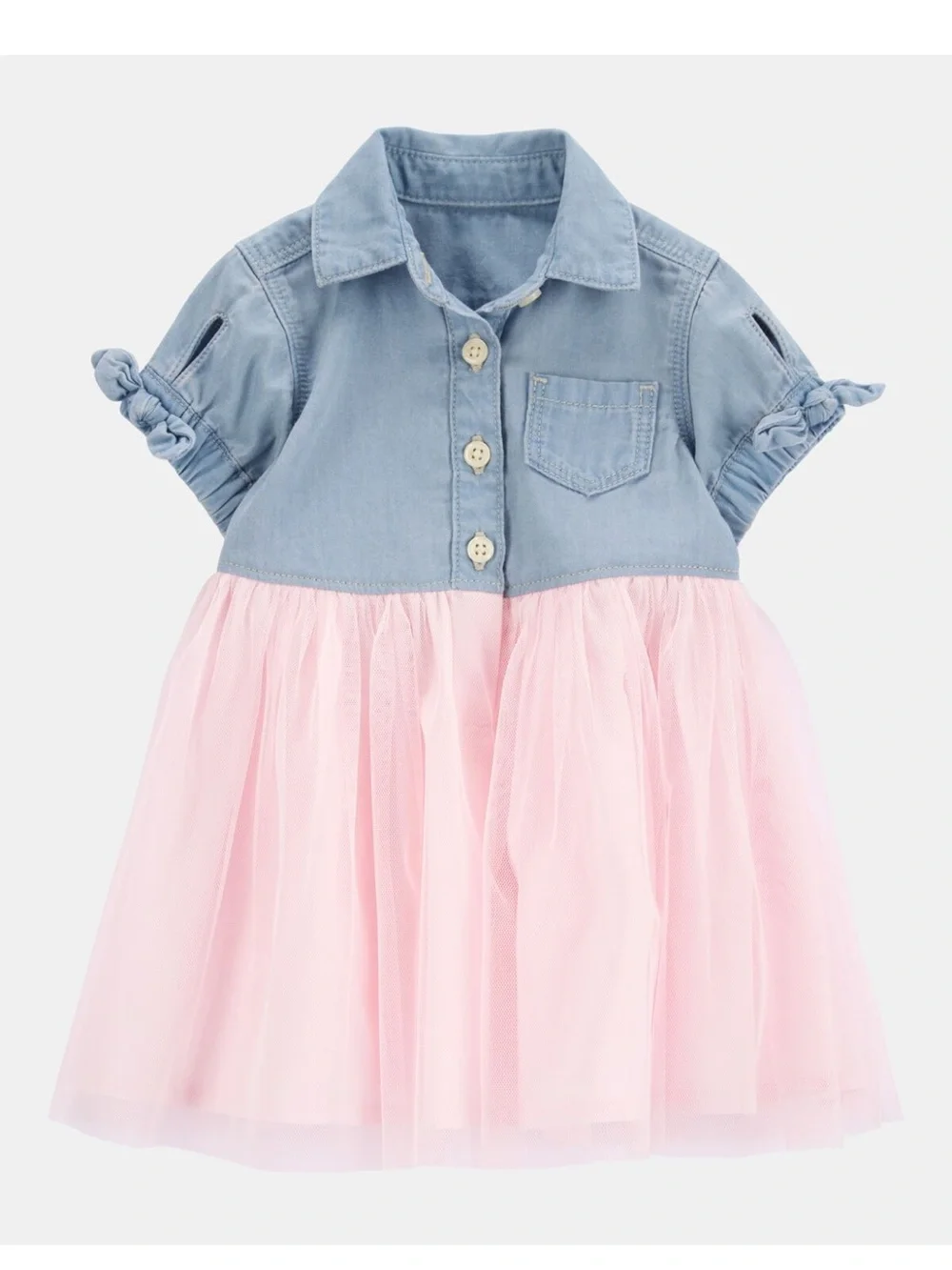 Denim Top Pink Tulle Baby Dress